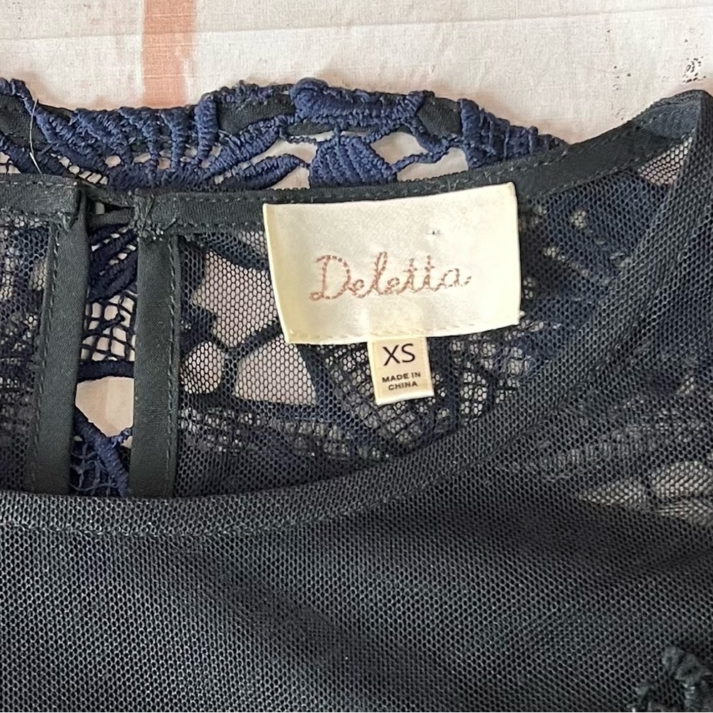Anthropologie Deletta Guipure Lace Asymmetrical Ombre Sheer Peplum Blouse - Picture 8 of 11